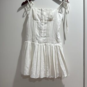 White corset mini pleated tie strap mini dress Large